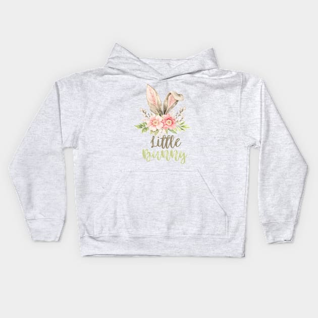 Little Bunny with Watercolor Grey Bunny Ears and Flowers Kids Hoodie by Patty Bee Shop